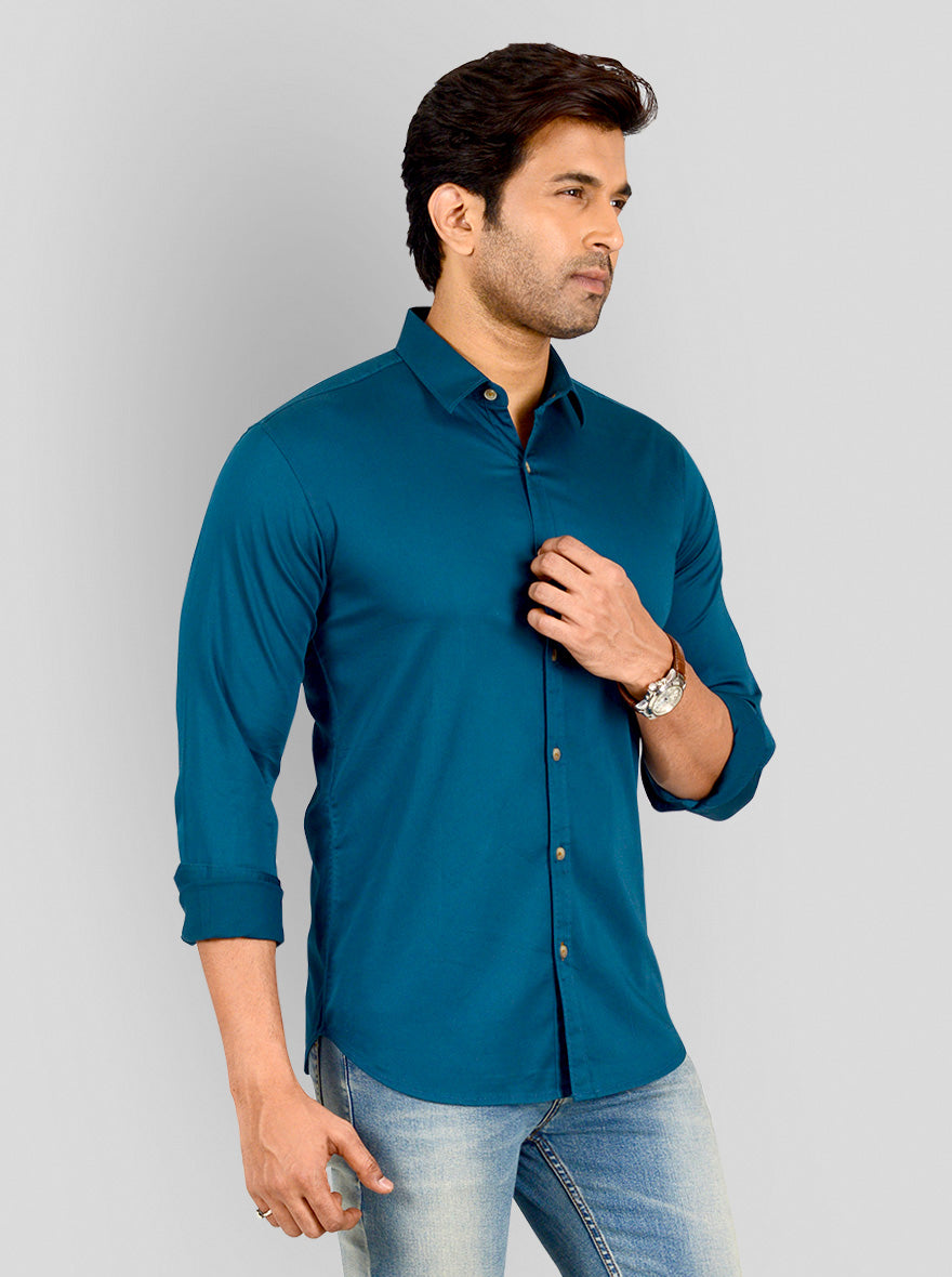 Air Blue Solid Slim Fit Casual Shirt | Greenfibre