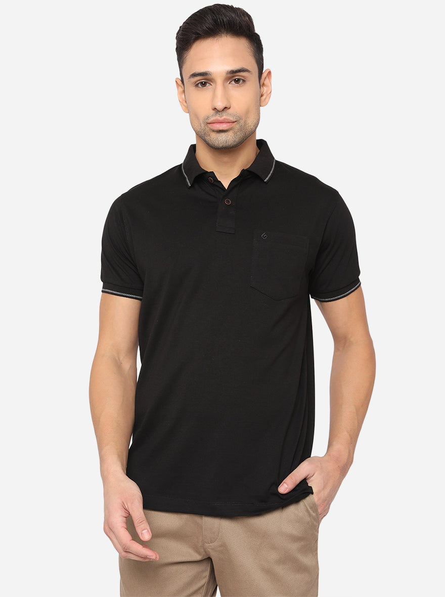 Black Solid Slim Fit Polo T-Shirt | Greenfibre