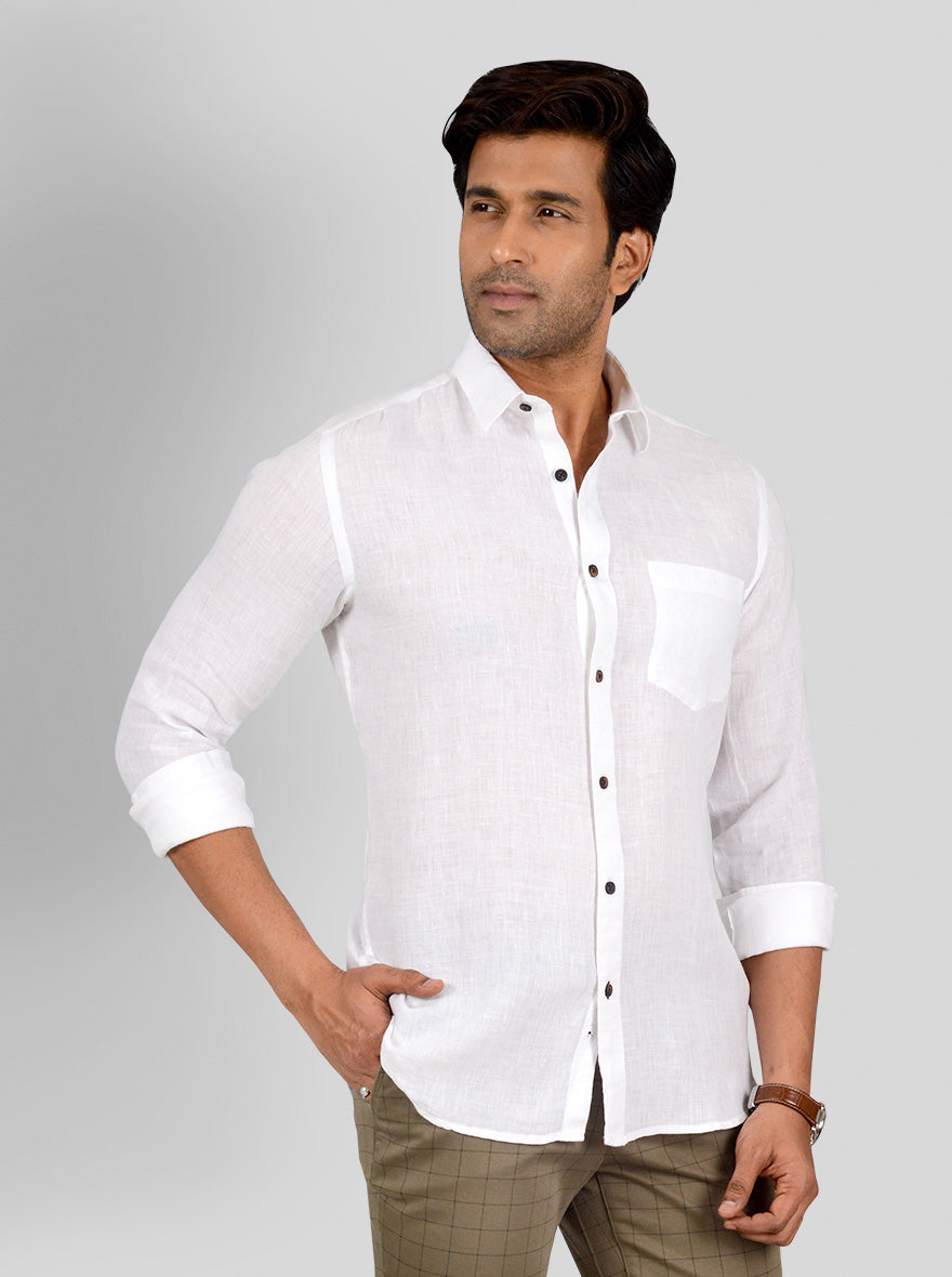 Vanilla White Self Textured Tailored Fit Casual Shirt | JadeBlue