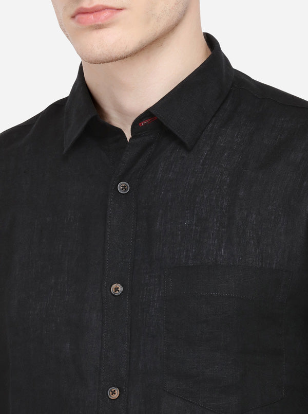 Black Solid Tailored Fit Casual Shirt | JadeBlue