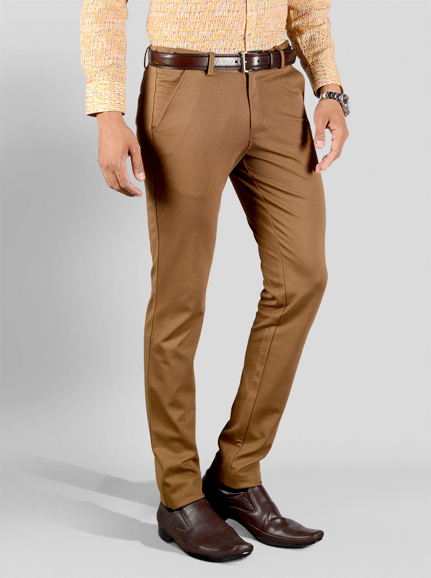 Camel Brown Solid Slim Fit Club Wear Trouser | JB Studio