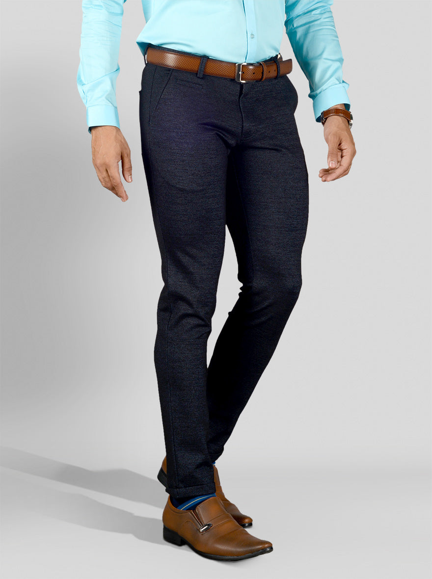 Black Self Textured Slim Fit Club Wear Trouser | JB Studio