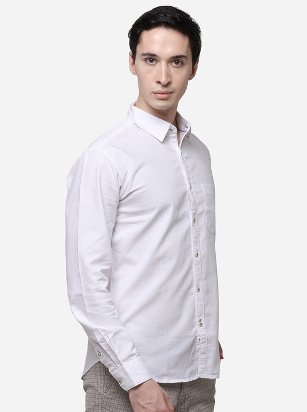 White Slim Fit Solid Casual Shirt | Greenfibre