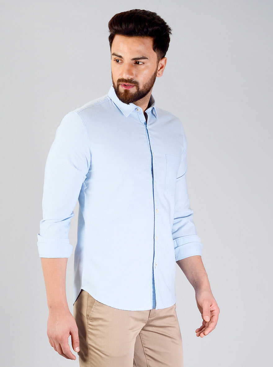 Baby Blue Solid Slim Fit Casual Shirt | Greenfibre