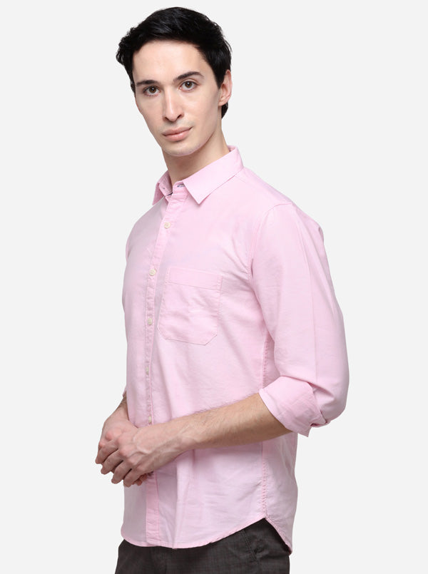 Pink Solid Slim Fit Casual Shirt | Greenfibre