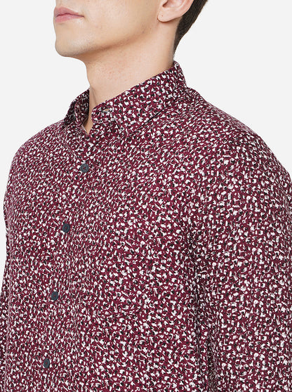 Wine Printed Slim Fit Semi Casual Shirt | Greenfibre