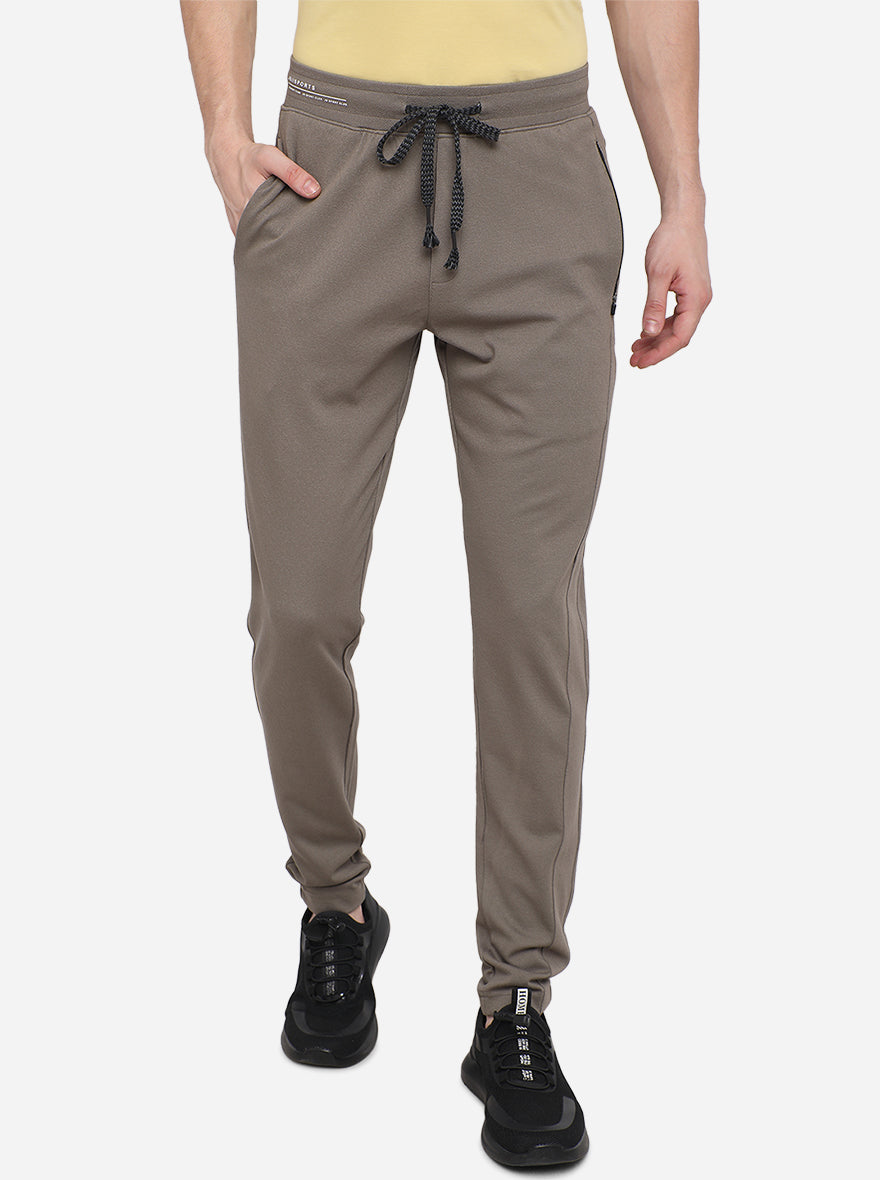 Olive Grey Solid Slim Fit Track Pants | JadeBlue