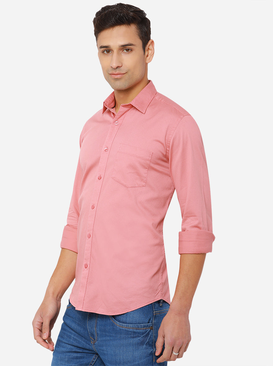 Blush Pink Solid Slim Fit Casual Shirt | JadeBlue