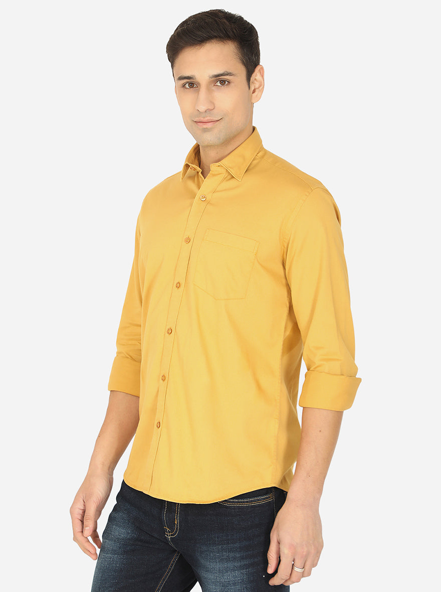 Mustard Yellow Solid Slim Fit Casual Shirt | JadeBlue