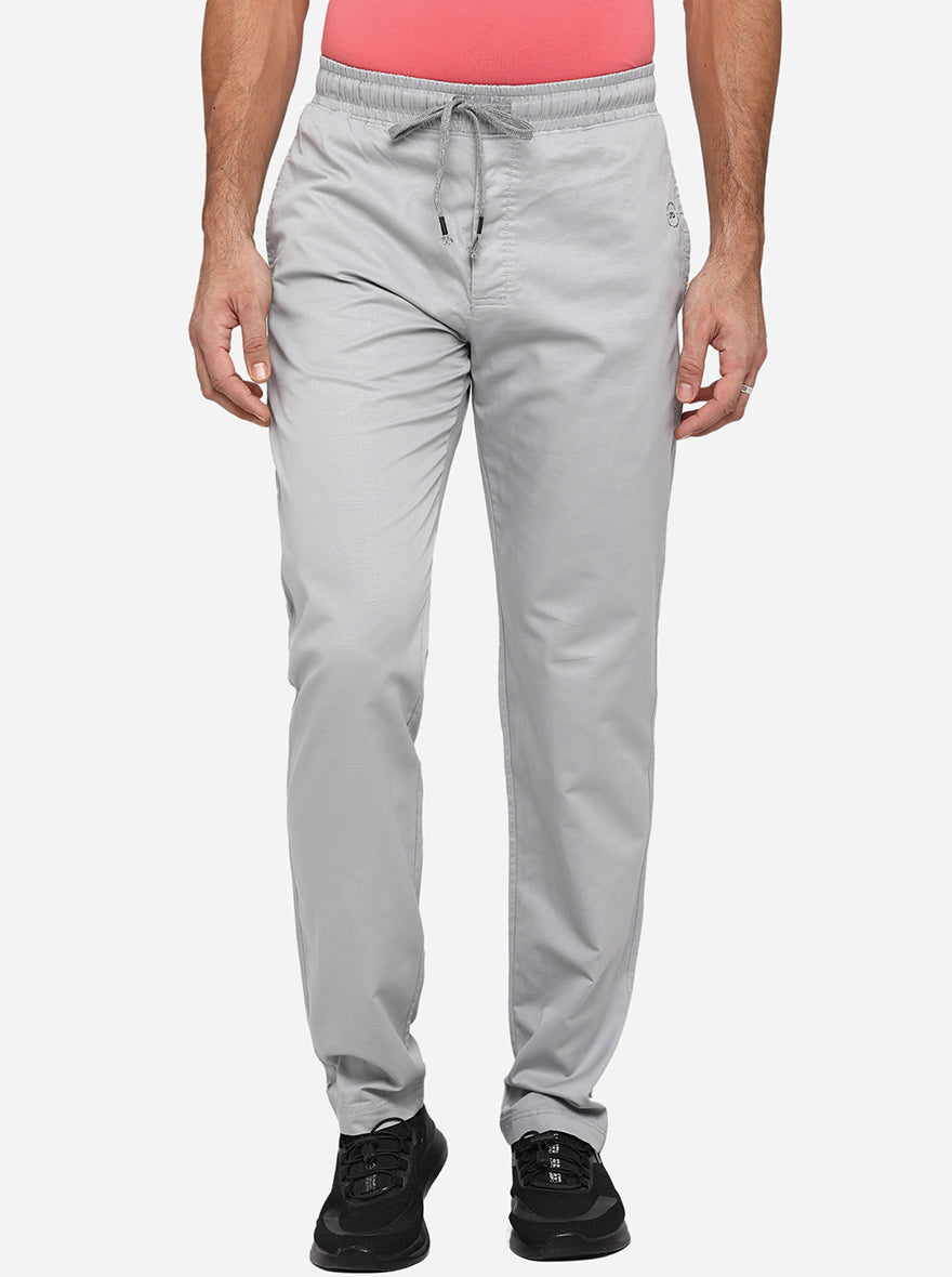 Light Grey Solid Regular Fit Track Pants | JadeBlue