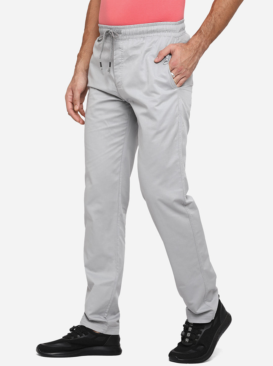 Light Grey Solid Regular Fit Track Pants | JadeBlue