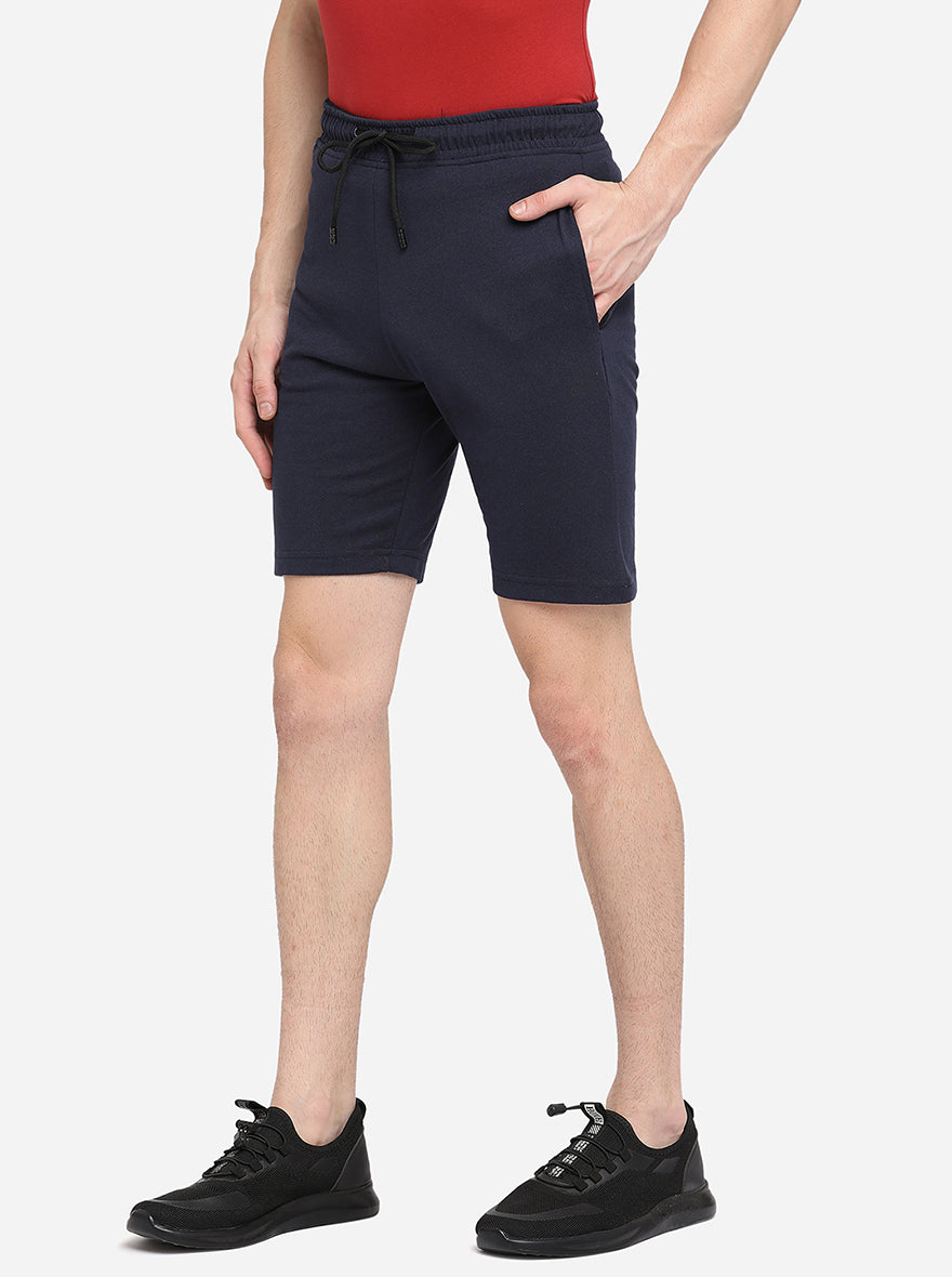 Navy Blue Solid Regular Fit Shorts | JadeBlue