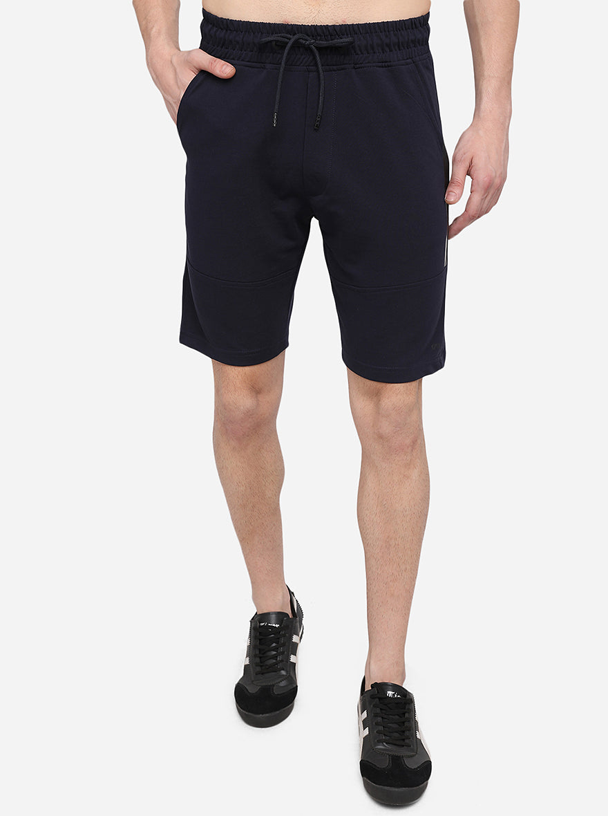 Navy Blue Solid Slim Fit Shorts | JadeBlue