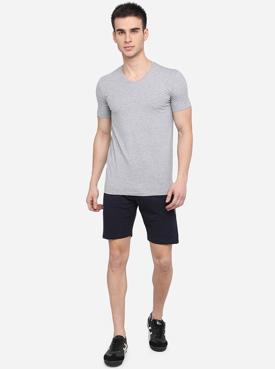 Navy Blue Solid Slim Fit Shorts | JadeBlue