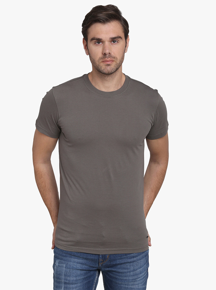 Gun Metal Solid Slim Fit T-Shirt  | JadeBlue