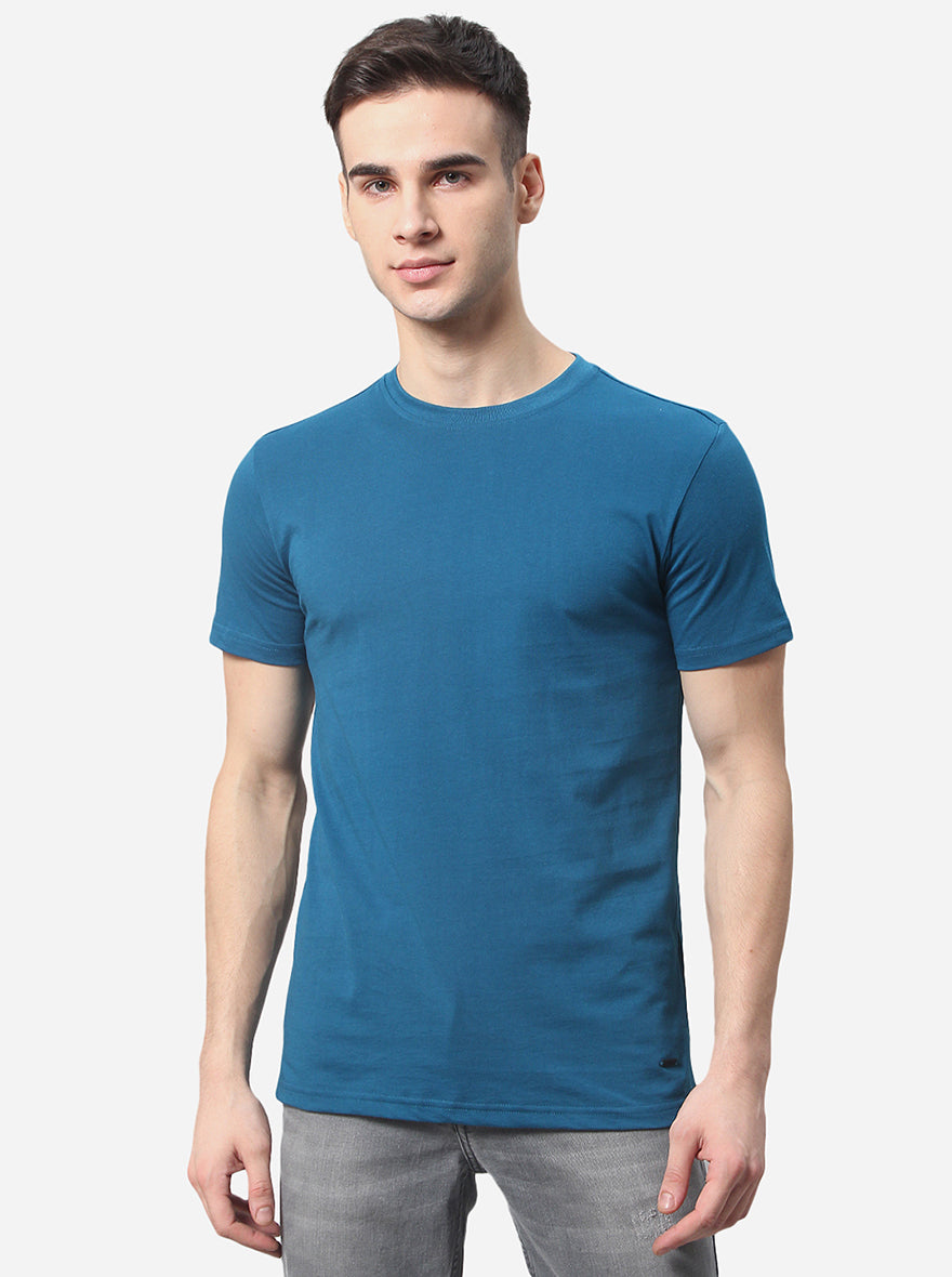 Ink Blue Solid Slim Fit T-Shirt | JadeBlue Sport
