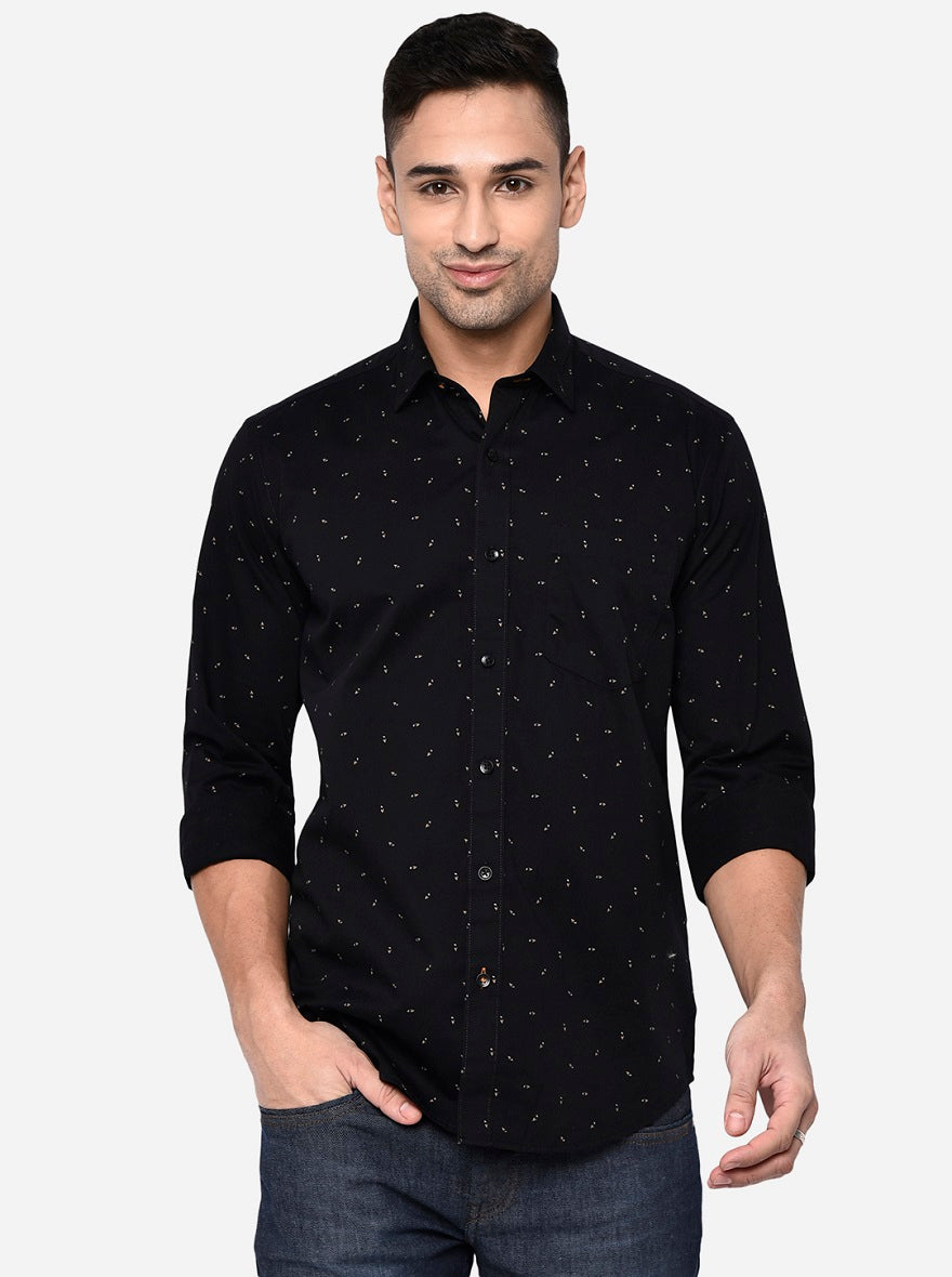 Jet Black Printed Slim Fit Casual Shirt | JadeBlue