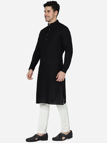 Jet Black Solid Regular Fit Modi Kurta | JadeBlue