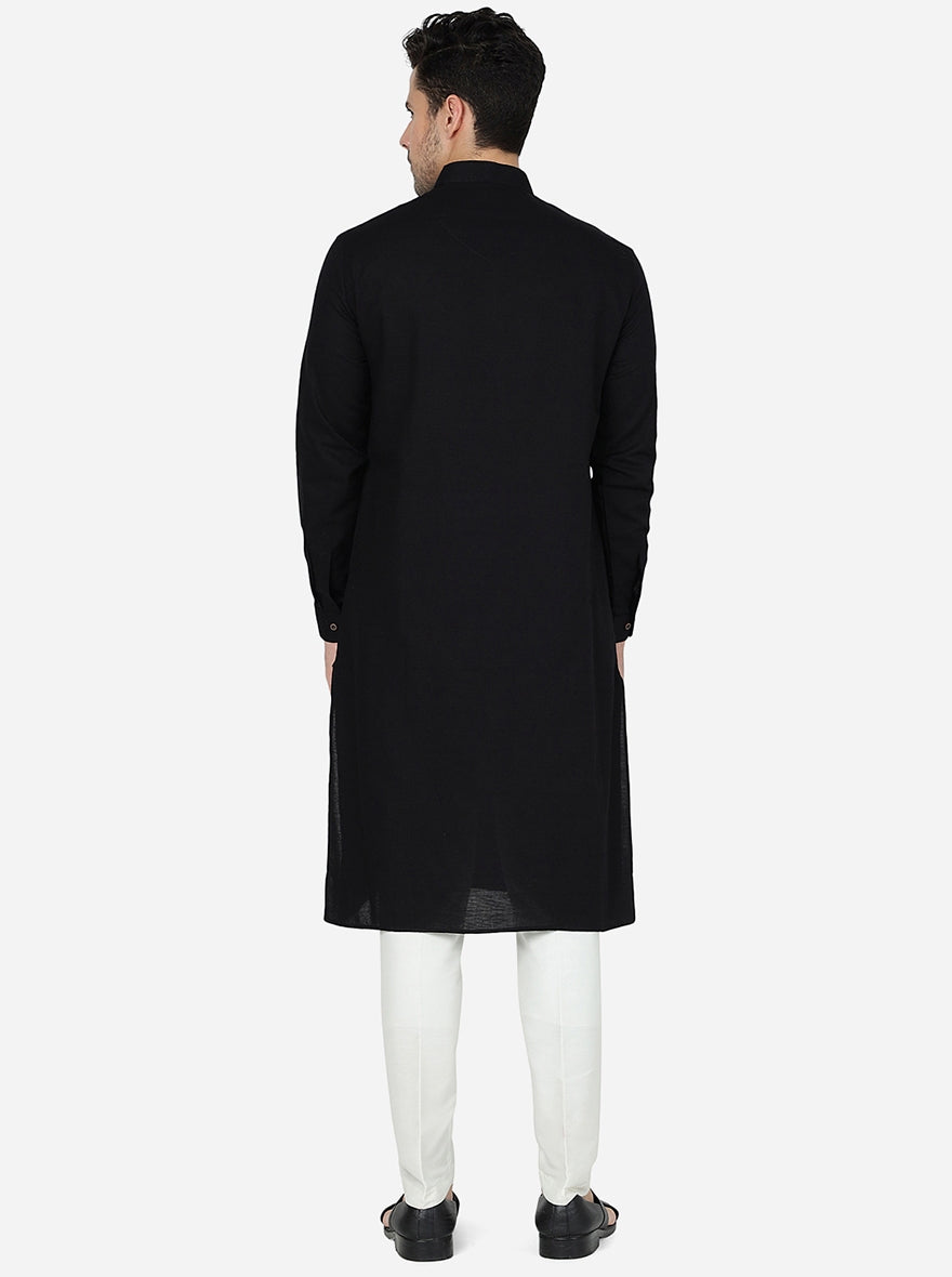 Jet Black Solid Regular Fit Modi Kurta | JadeBlue