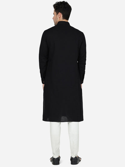 Jet Black Solid Regular Fit Modi Kurta | JadeBlue
