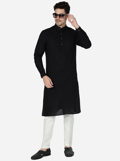 Jet Black Solid Regular Fit Modi Kurta | JadeBlue