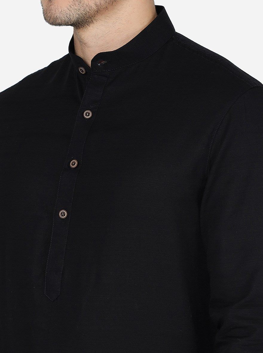 Jet Black Solid Regular Fit Modi Kurta | JadeBlue