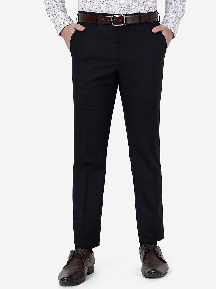 Black Solid Slim Fit Formal Trouser | Metal