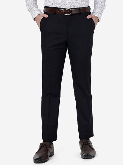 Black Solid Slim Fit Formal Trouser | Metal