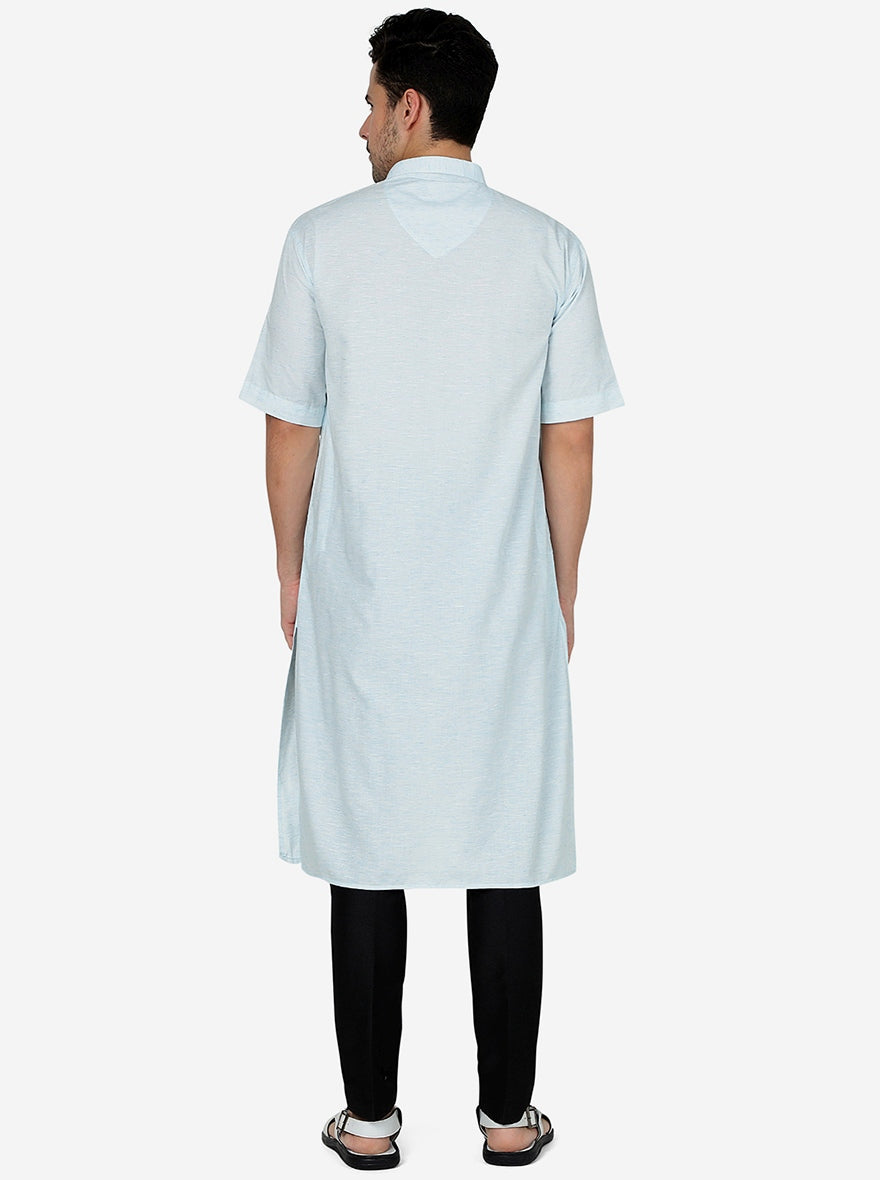 Sky Blue Solid Regular Fit Modi Kurta | JadeBlue