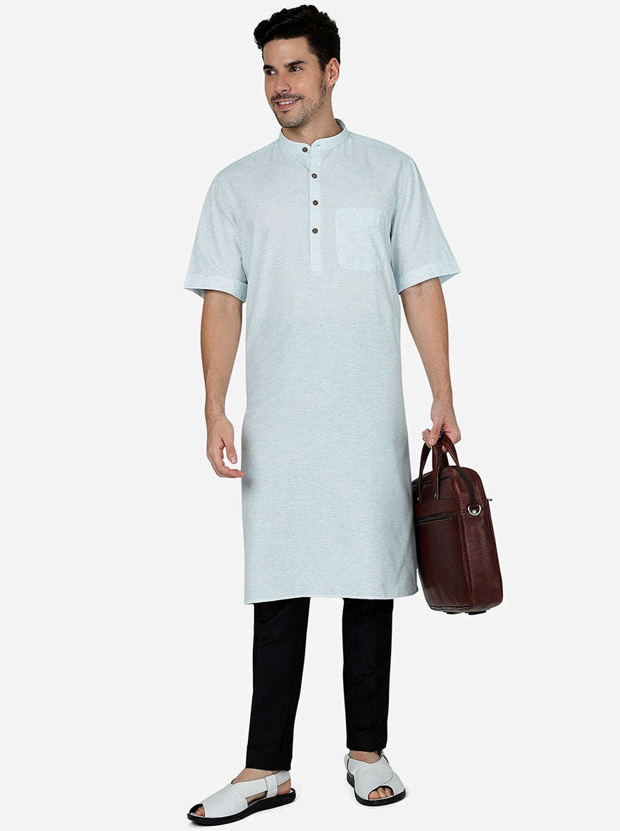 Sky Blue Solid Regular Fit Modi Kurta | JadeBlue