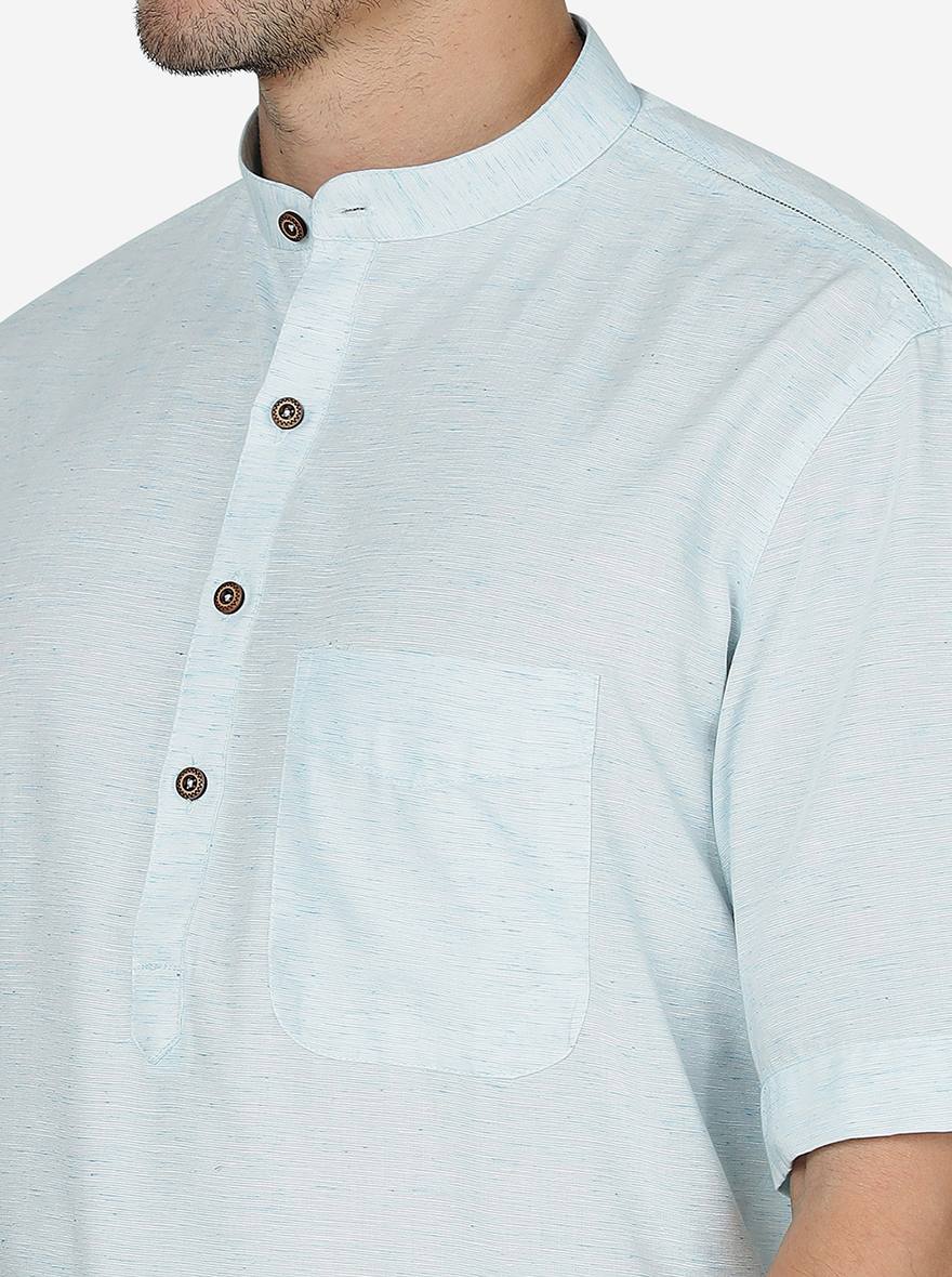 Sky Blue Solid Regular Fit Modi Kurta | JadeBlue