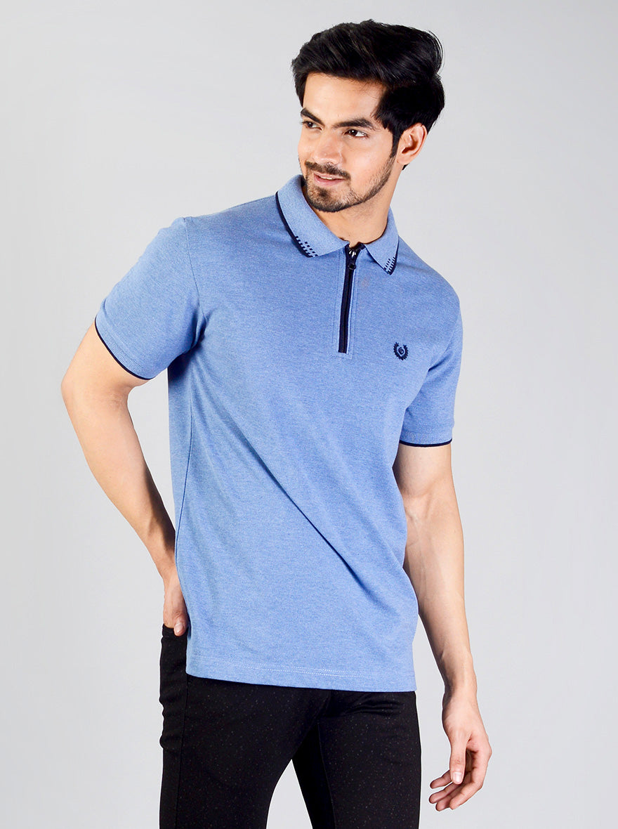Campunula Blue Solid Slim Fit Polo T-shirt | Greenfibre