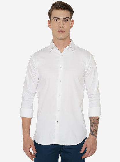 White Solid Slim Fit Semi Casual Shirt | JadeBlue