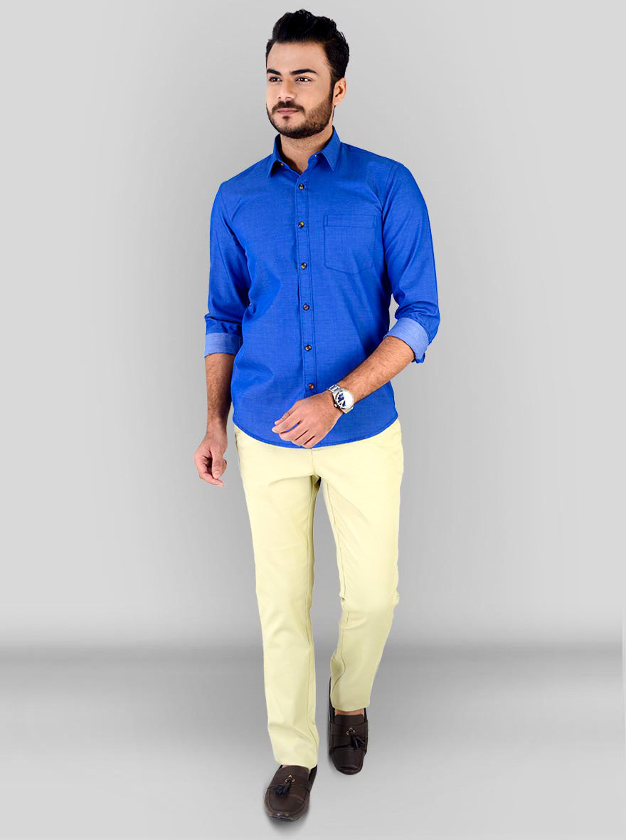 Electric Blue Solid Slim Fit Casual Shirt | JadeBlue