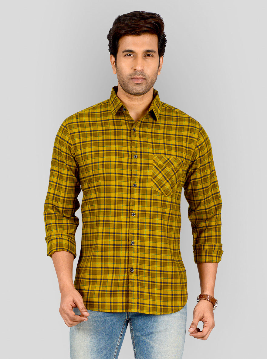 Bronze Yellow Checked Slim Fit Casual Shirt | Greenfibre