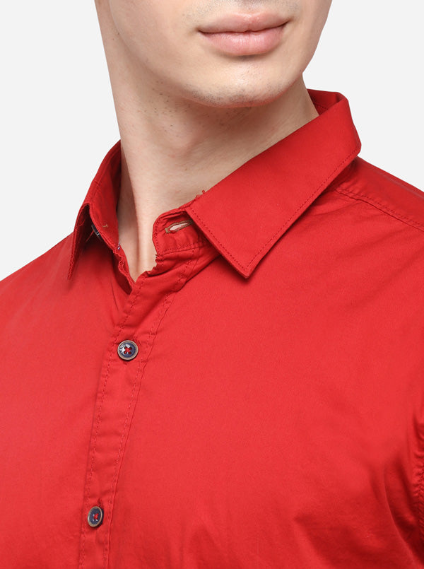 Red Slim Fit Solid Casual Shirt | JadeBlue