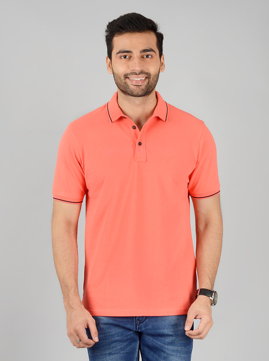Light Orange Solid Slim Fit Polo T-Shirt | JadeBlue