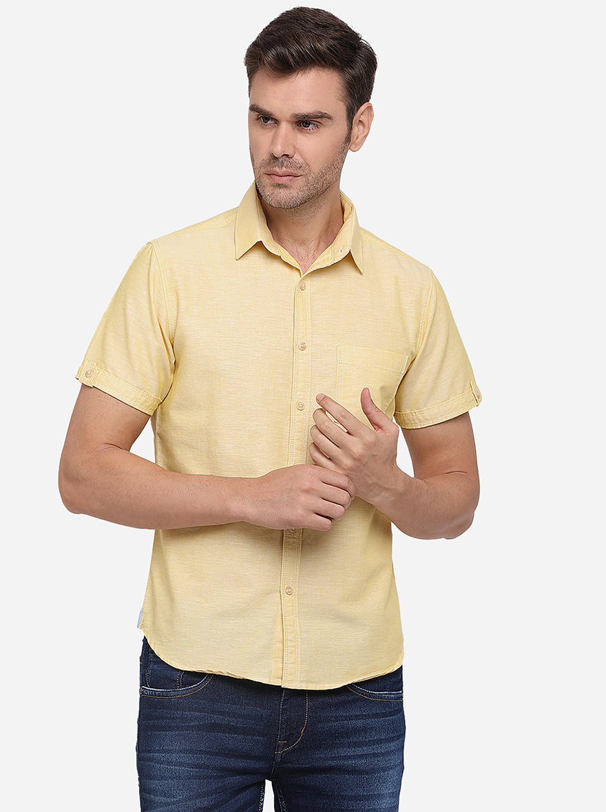 Mustard Yellow Solid Slim Fit Casual Shirt | Greenfibre