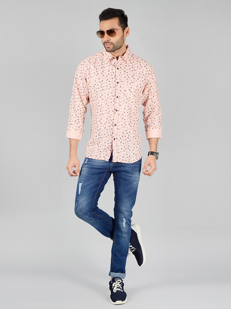 Light Pink Printed Slim Fit Casual Shirt | Greenfibre