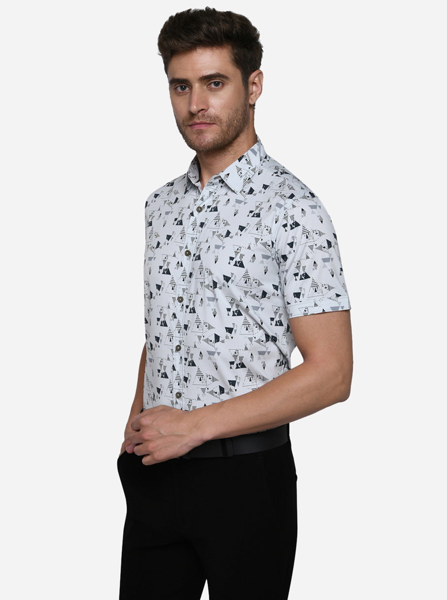 Light Grey Printed Slim Fit Casual Shirt | JadeBlue