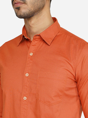 Rust Solid Slim Fit Semi Casual Shirt | JadeBlue