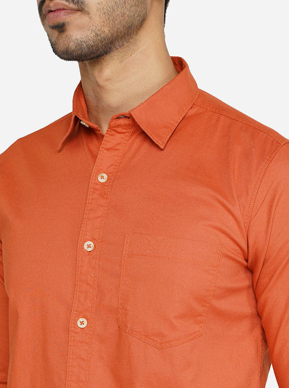 Rust Solid Slim Fit Semi Casual Shirt | JadeBlue