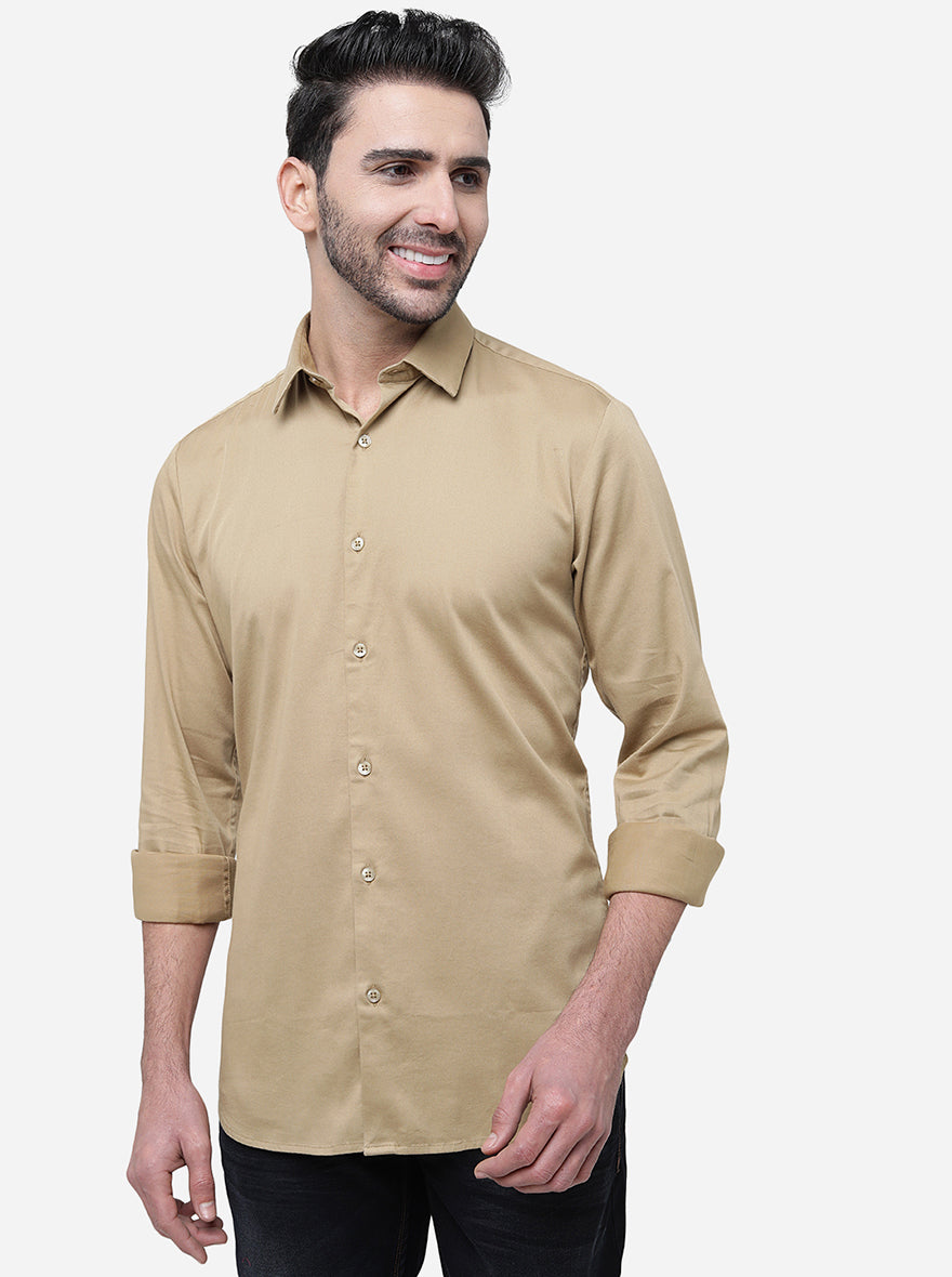 Light Brown Solid Slim Fit Semi Casual Shirt | JadeBlue
