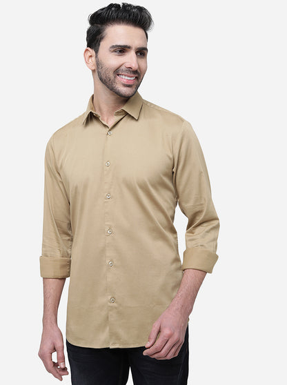 Light Brown Solid Slim Fit Semi Casual Shirt | JadeBlue