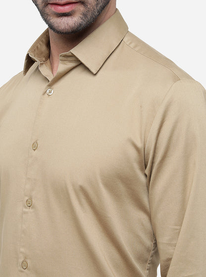 Light Brown Solid Slim Fit Semi Casual Shirt | JadeBlue
