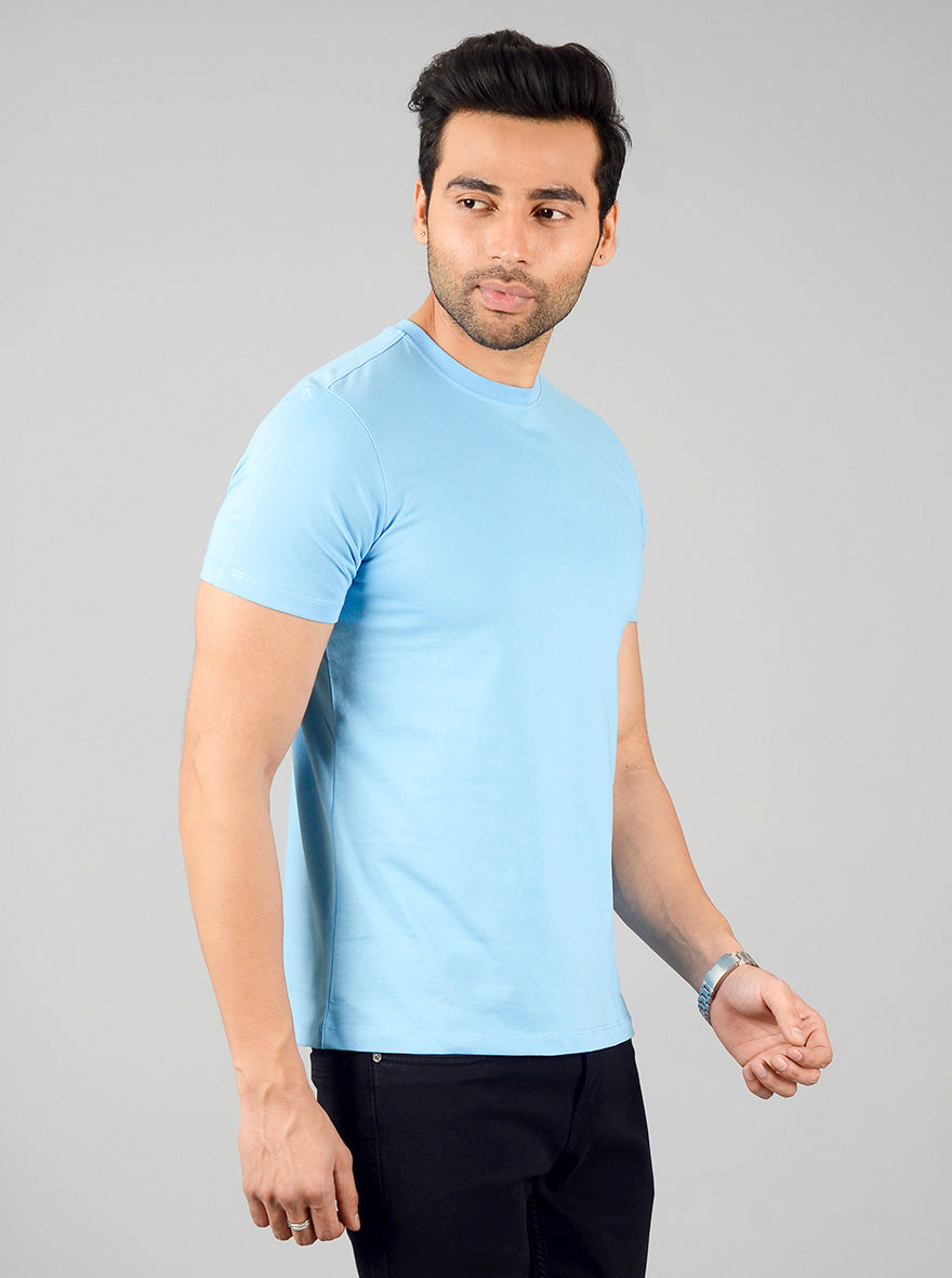 Sky Blue Solid Slim Fit T-shirt | JadeBlue