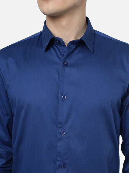 Navy Blue Solid Slim Fit Semi Casual Shirt | JadeBlue