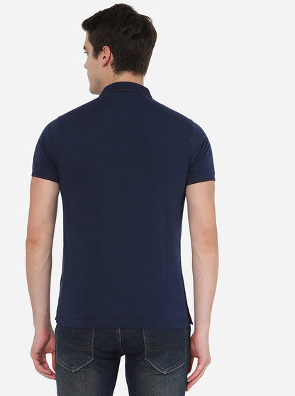 Indigo Blue Solid Slim Fit Polo T-Shirt | Greenfibre