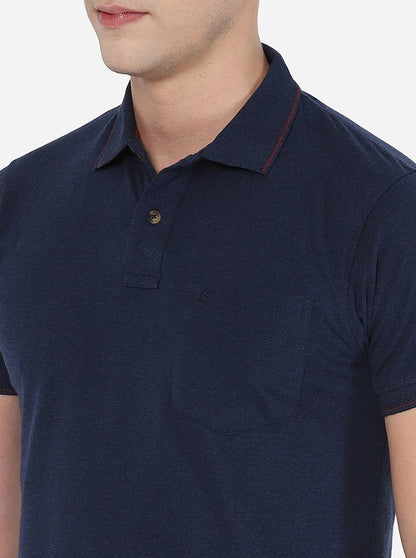 Indigo Blue Solid Slim Fit Polo T-Shirt | Greenfibre