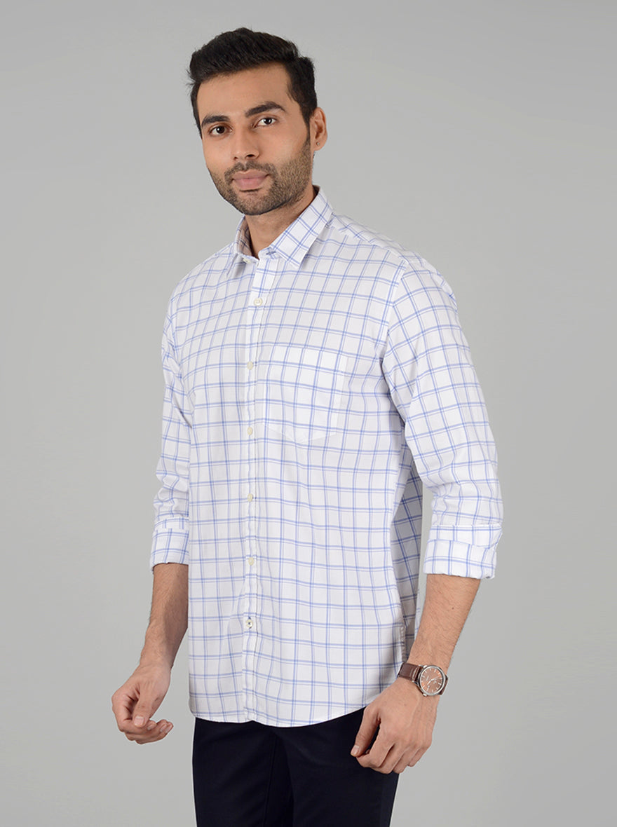 White and Blue Checked Slim Fit Casual Shirt | Greenfibre